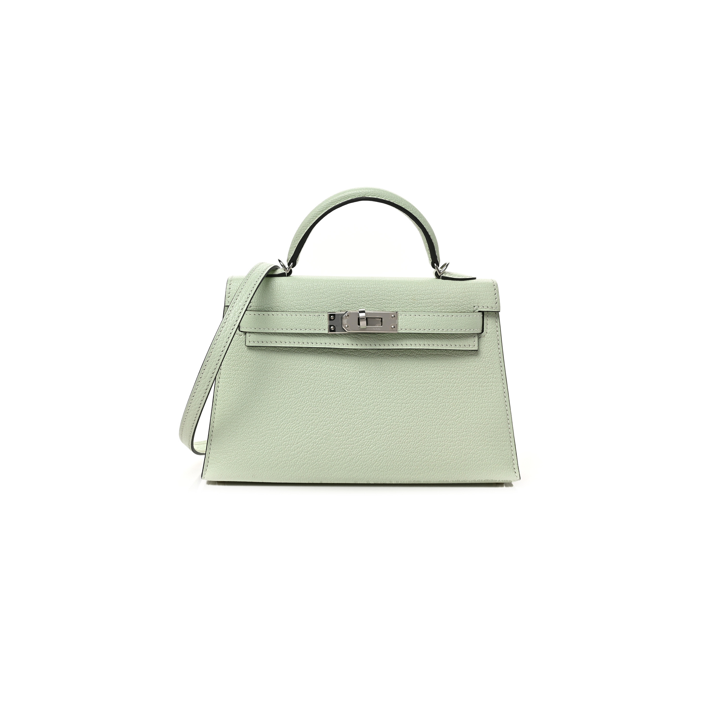 HERMÈS CHEVRE MYSORE MINI KELLY II SELLIER BUBBLE GREEN (19*12*5.5cm)